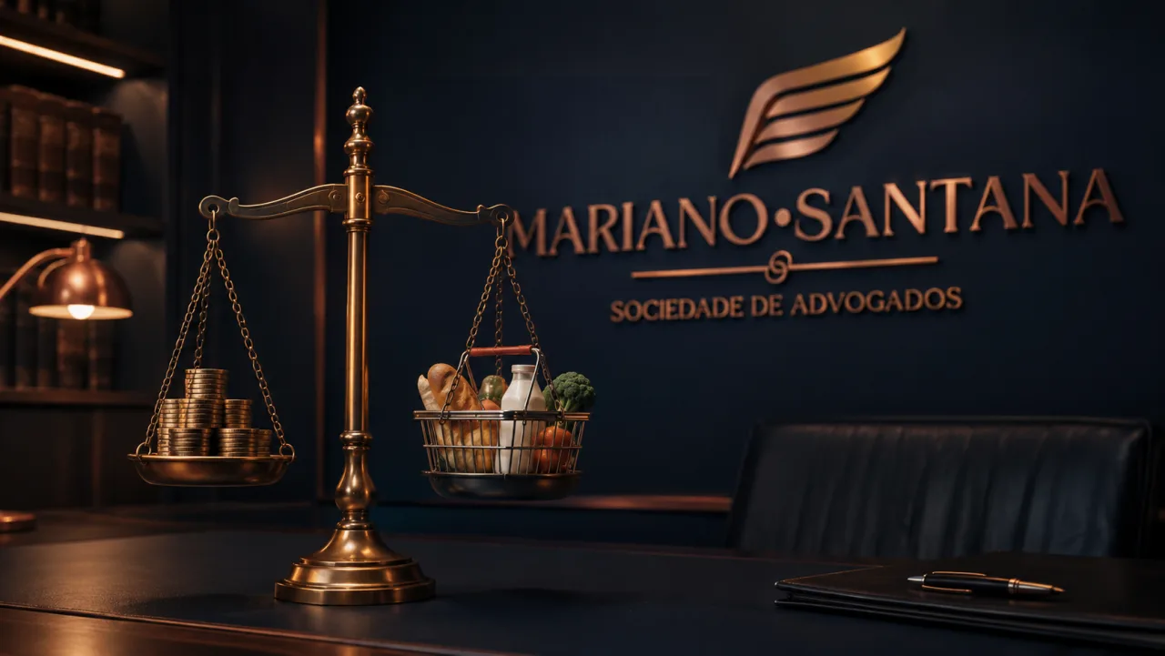 Balança em equilíbrio com moedas e cesta de compras — reforma tributária e equidade fiscal